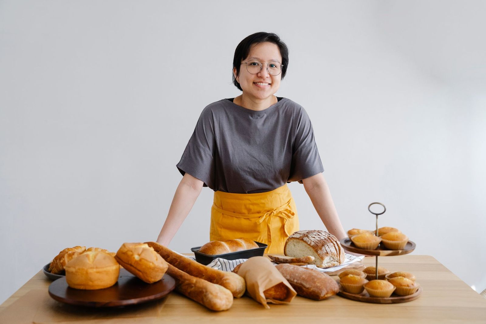Nell at her kitchen table with the morning bake
